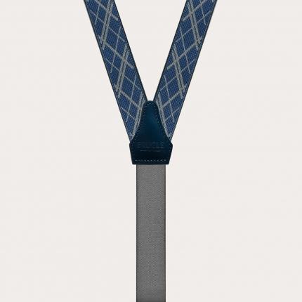 Classic nickel free thin suspenders with geometric pattern, blue