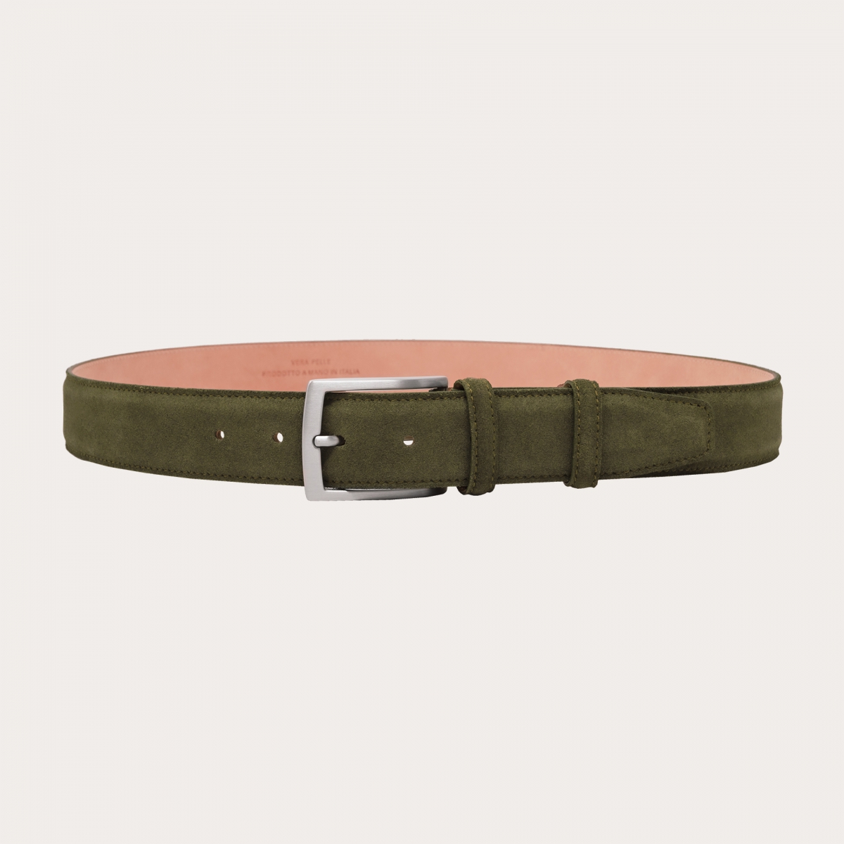 BRUCLE Nickel free khaki green suede belt
