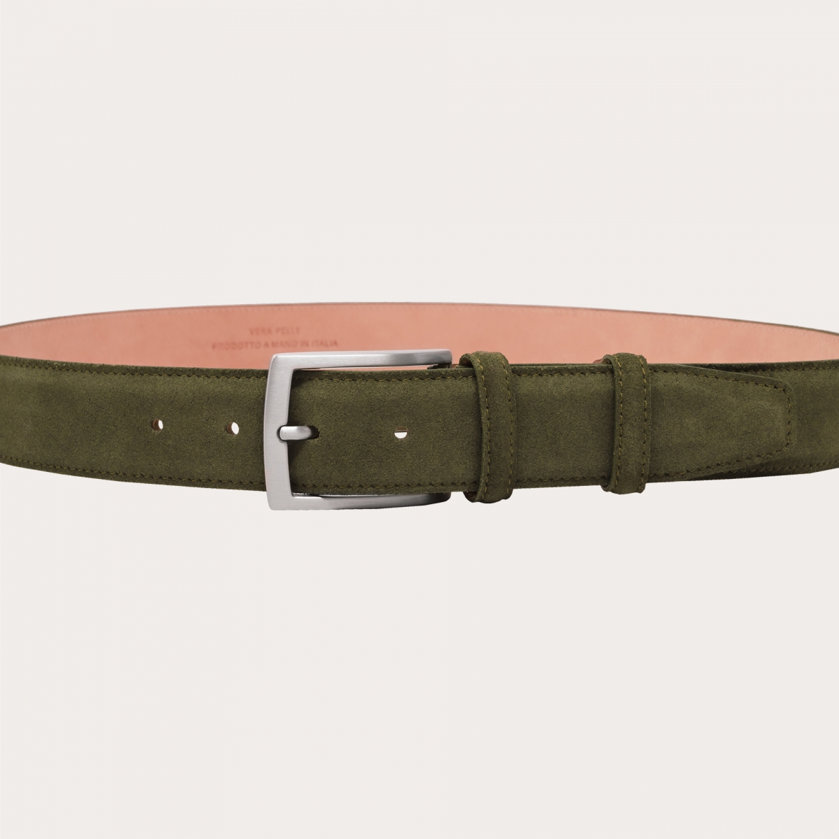 BRUCLE Nickel free khaki green suede belt