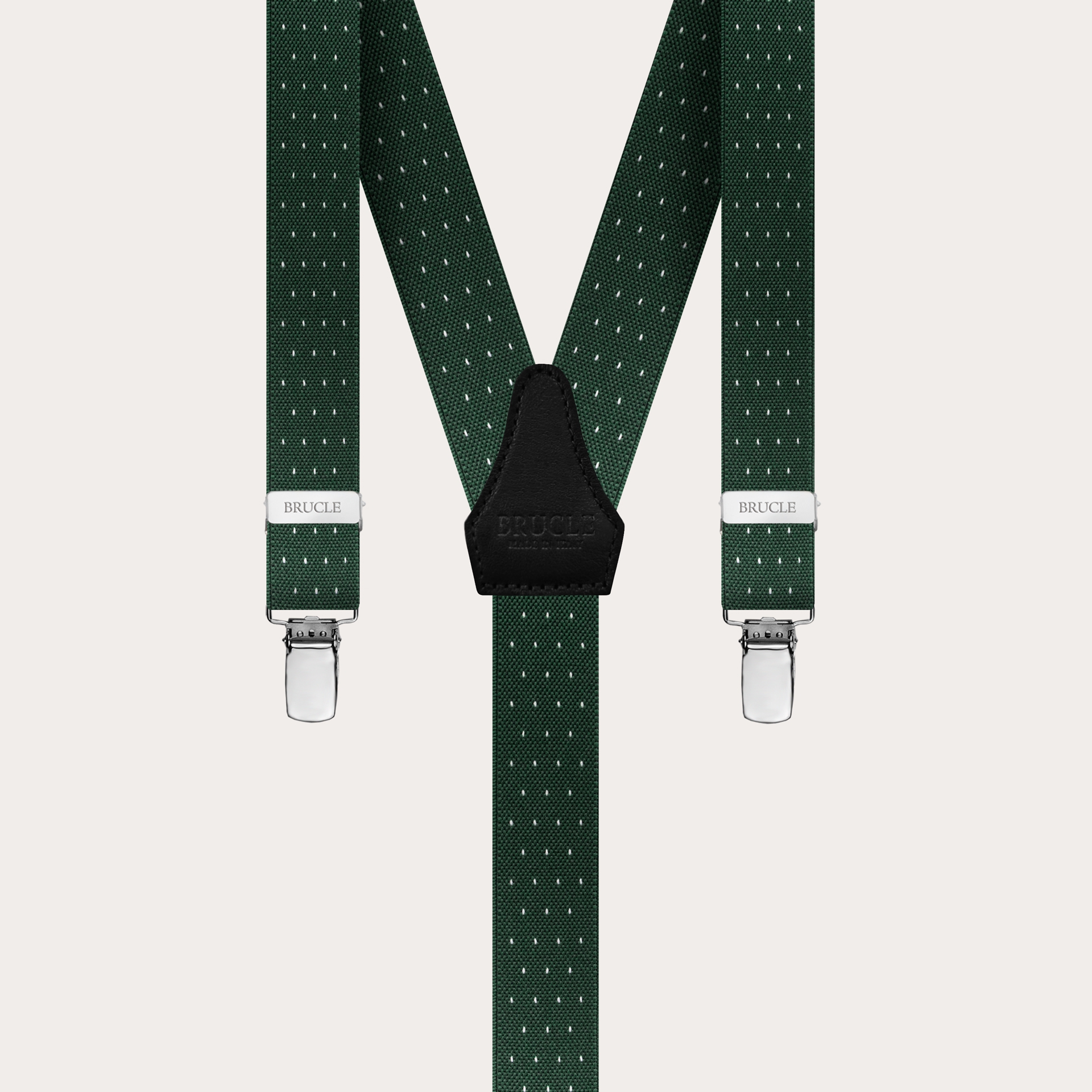 BRUCLE Refined nickel free narrow suspenders with dotted pattern, green