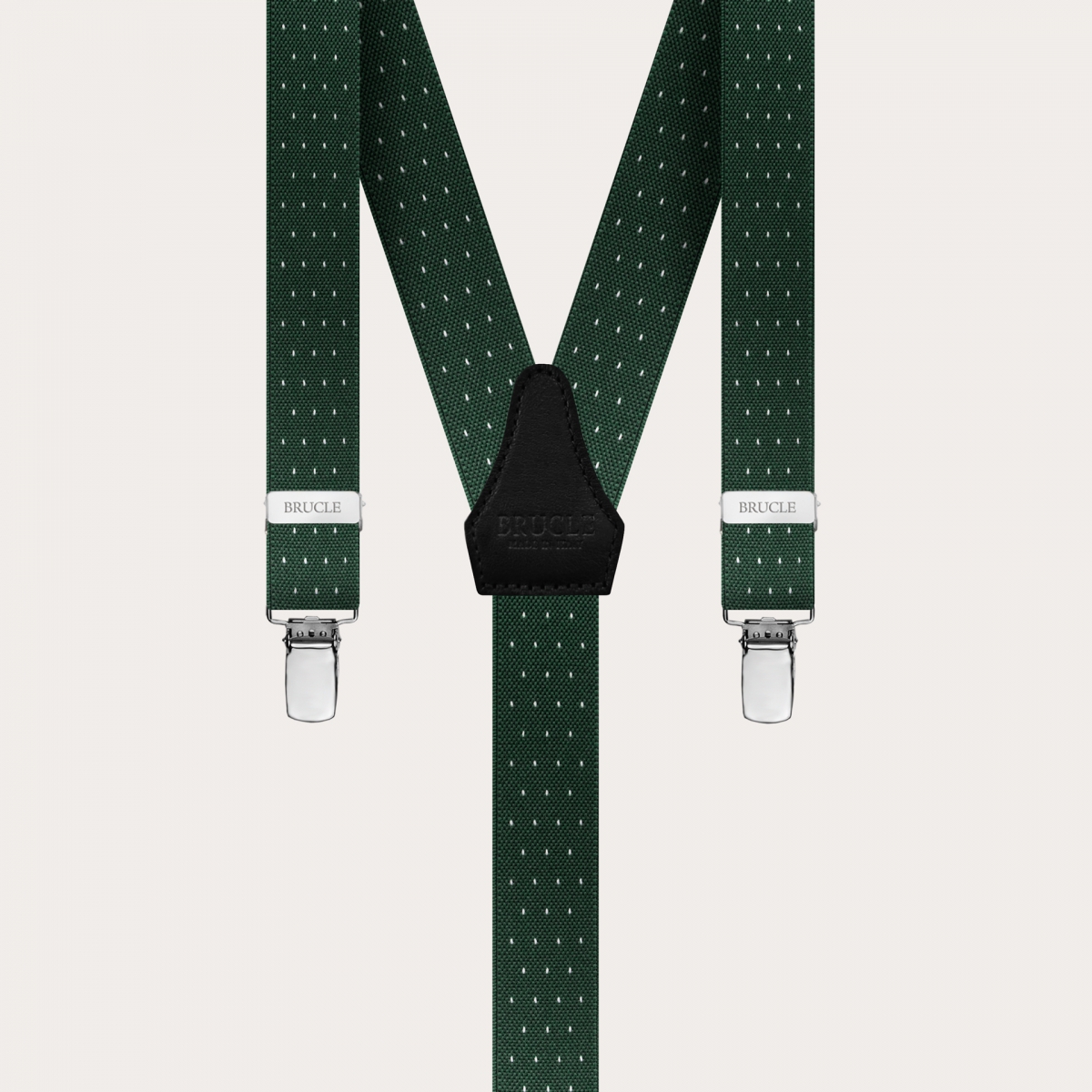 BRUCLE Refined nickel free narrow suspenders with dotted pattern, green