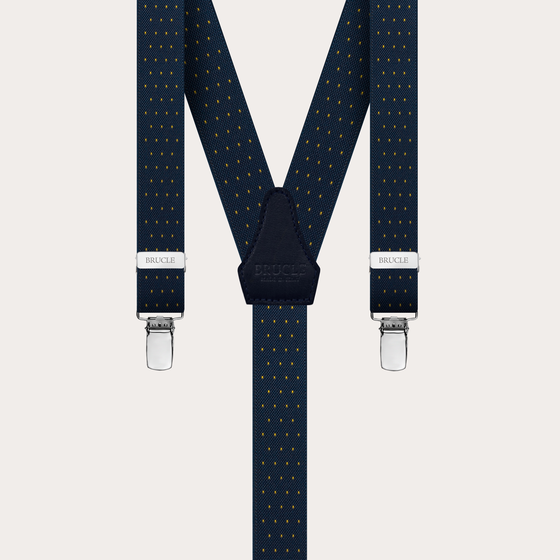 BRUCLE Refined nickel free narrow suspenders with dotted pattern, blue and gold