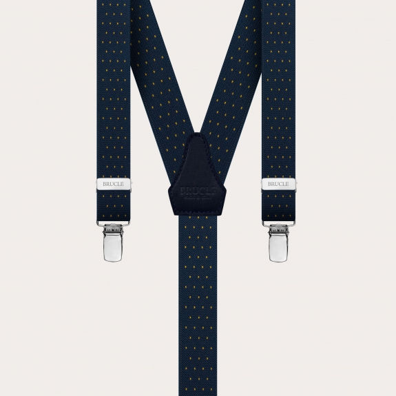 BRUCLE Refined nickel free narrow suspenders with dotted pattern, blue and gold