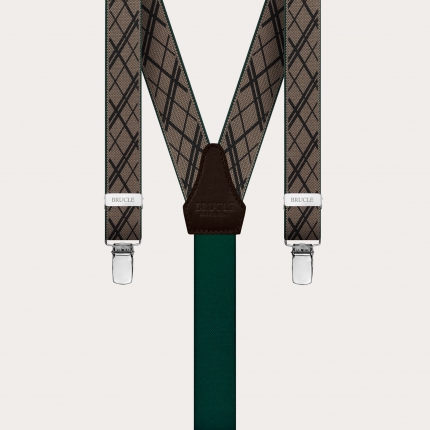 Classic nickel free thin suspenders with geometric pattern, beige