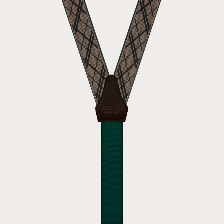 Classic nickel free thin suspenders with geometric pattern, beige