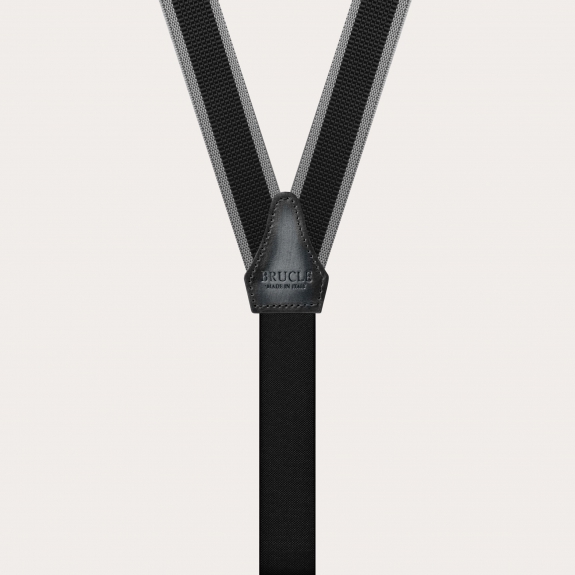BRUCLE Dünne nickelfreie Hosenträger mit Seitenbändern, schwarz und grau