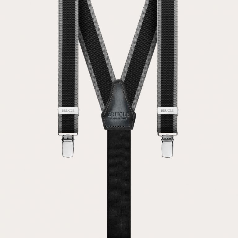 Dünne nickelfreie Hosenträger mit Seitenbändern, schwarz und grau