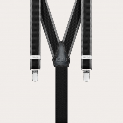 Thin nickel free suspenders with side bands, black and grey