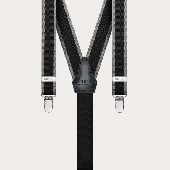 Thin nickel free suspenders with side bands, black and grey