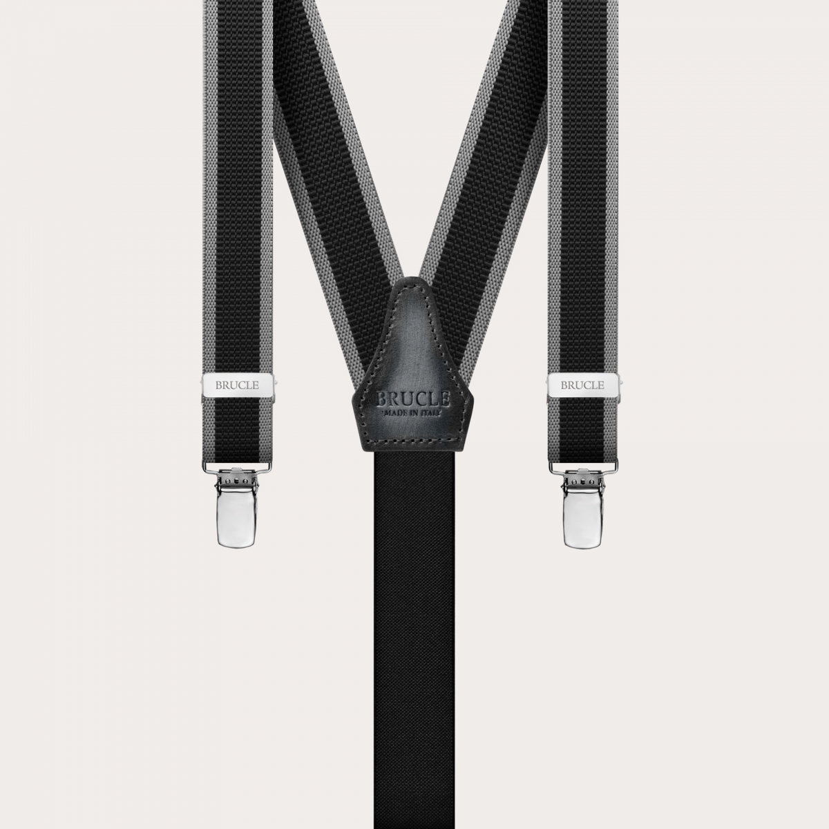 BRUCLE Dünne nickelfreie Hosenträger mit Seitenbändern, schwarz und grau