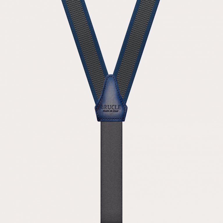 Thin nickel free suspenders with side bands, grey and blue