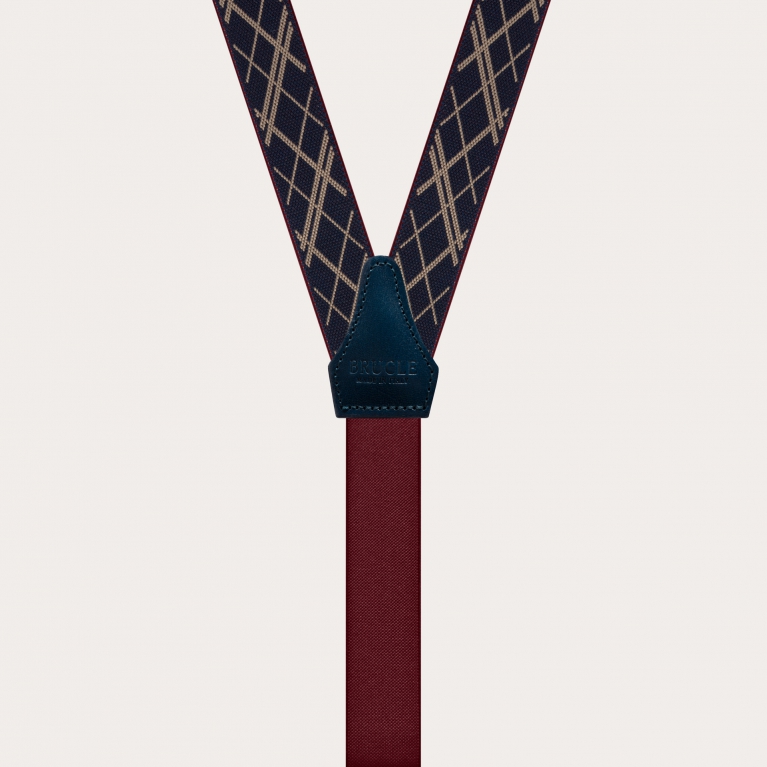 Classic nickel free thin suspenders with geometric pattern, navy blue