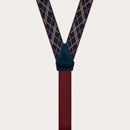 Classic nickel free thin suspenders with geometric pattern, navy blue