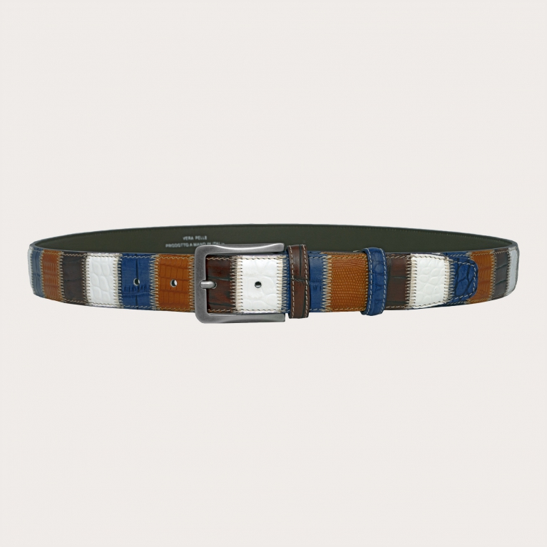 Cinturón casual patchwork sin níquel en piel multicolor teñida a mano