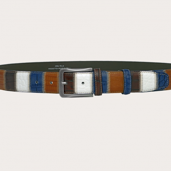 Cinturón informal patchwork sin níquel en piel multicolor teñida a mano