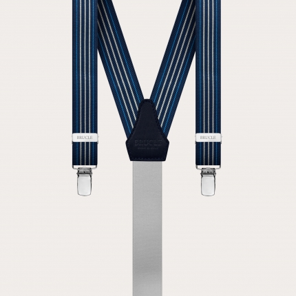 Elegant thin blue nickel free suspenders with contrasting lines