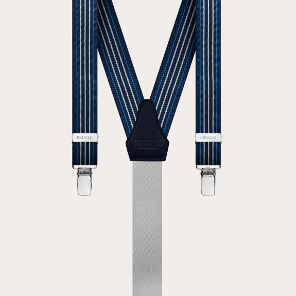 BRUCLE Elegant thin blue nickel free suspenders with contrasting lines