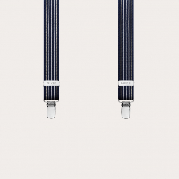 BRUCLE Elegant navy blue nickel free thin suspenders with contrasting lines