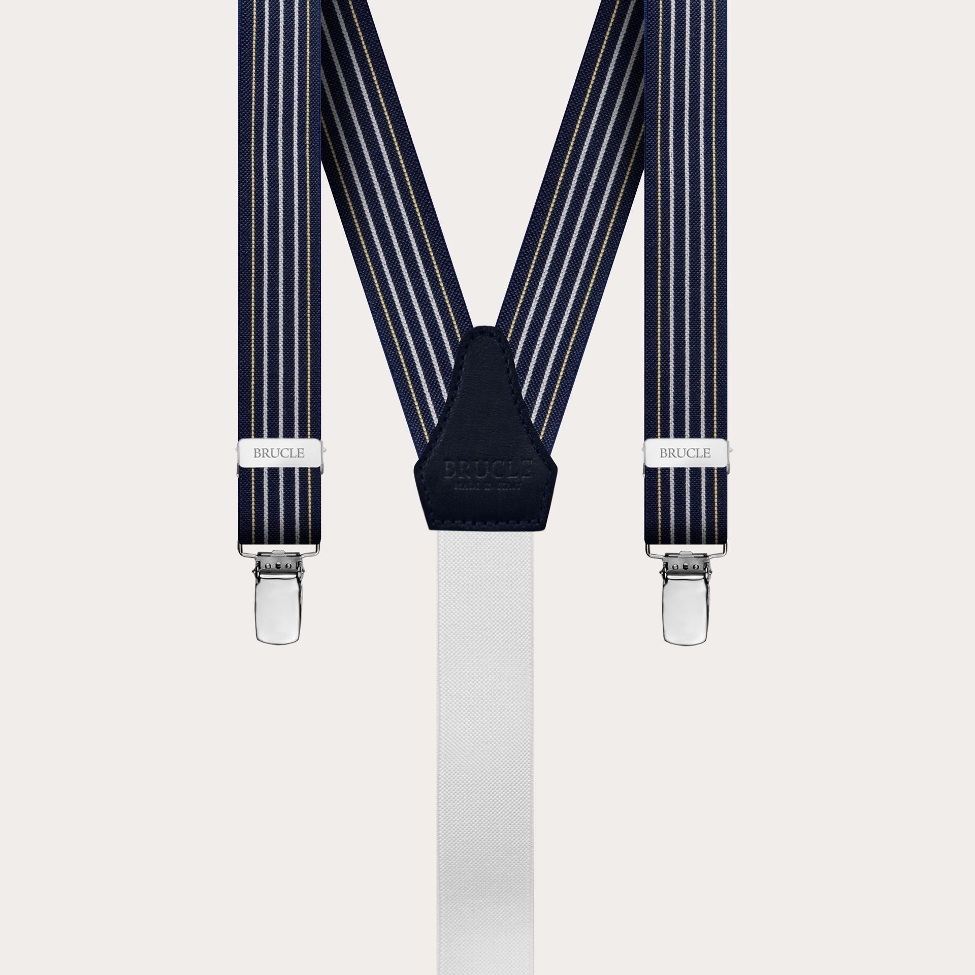 BRUCLE Elegant navy blue nickel free thin suspenders with contrasting lines