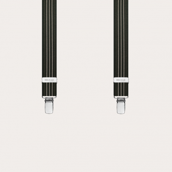 BRUCLE Thin green nickel free suspenders with contrasting lines