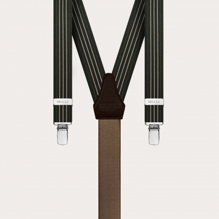 Thin green nickel free suspenders with contrasting lines