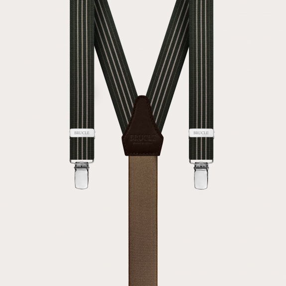 Thin green nickel free suspenders with contrasting lines