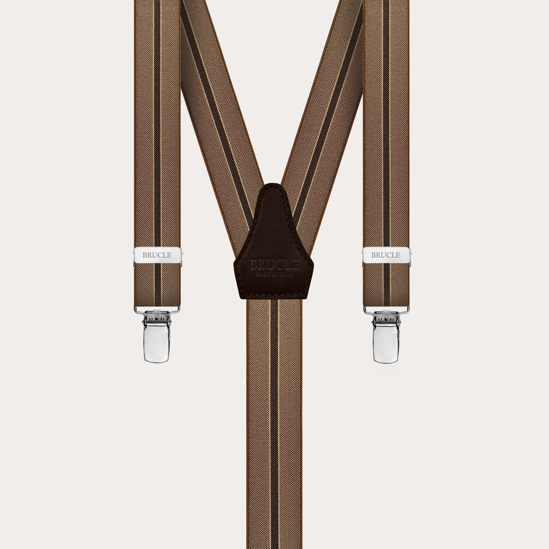 BRUCLE Nickel free narrow suspenders, regimental brown
