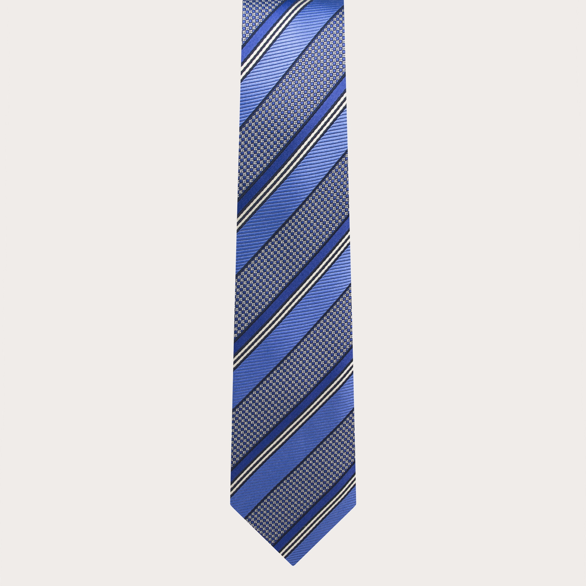 Cravatta cerimonia sottile in seta jacquard con motivo regimental blu