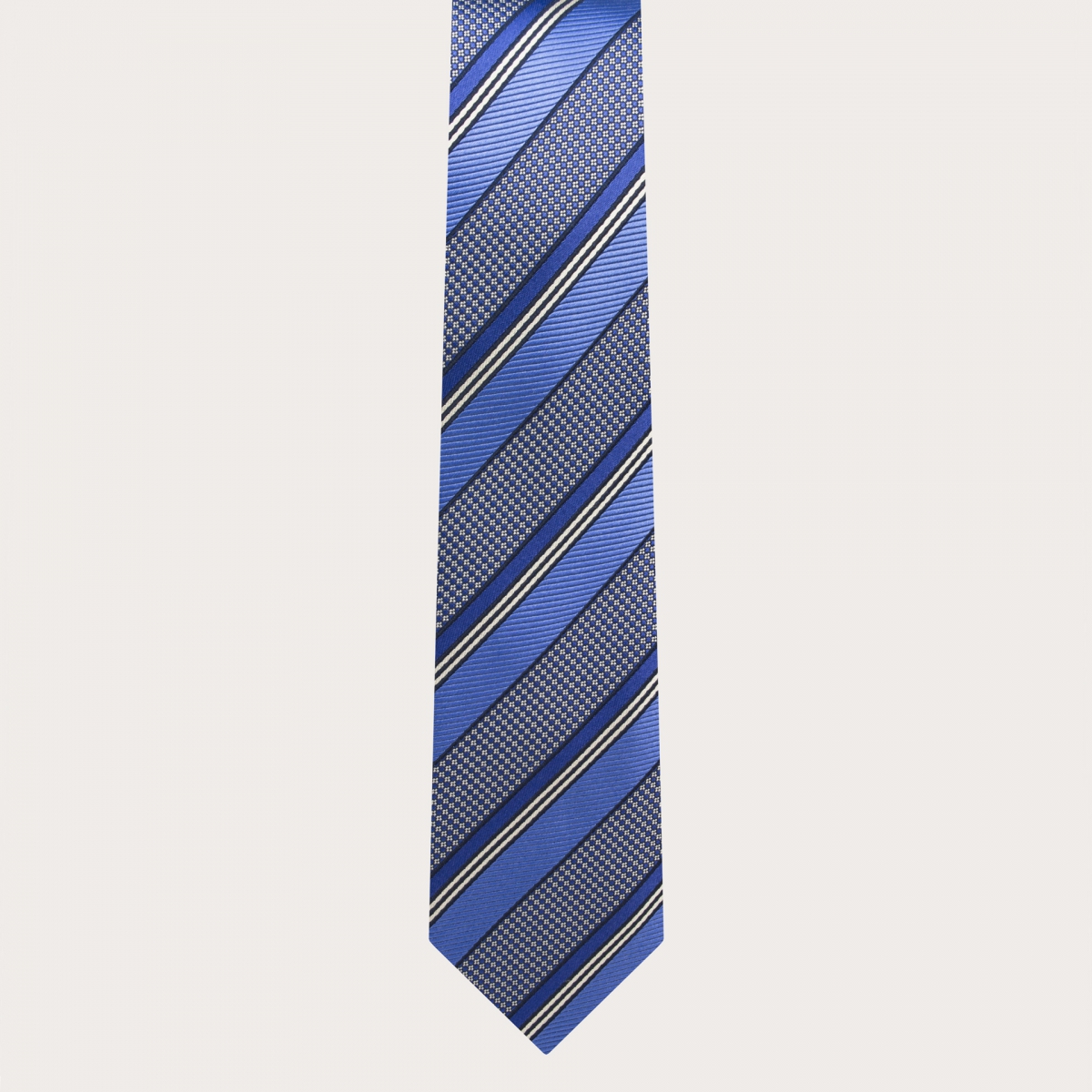 Cravatta cerimonia sottile in seta jacquard con motivo regimental blu