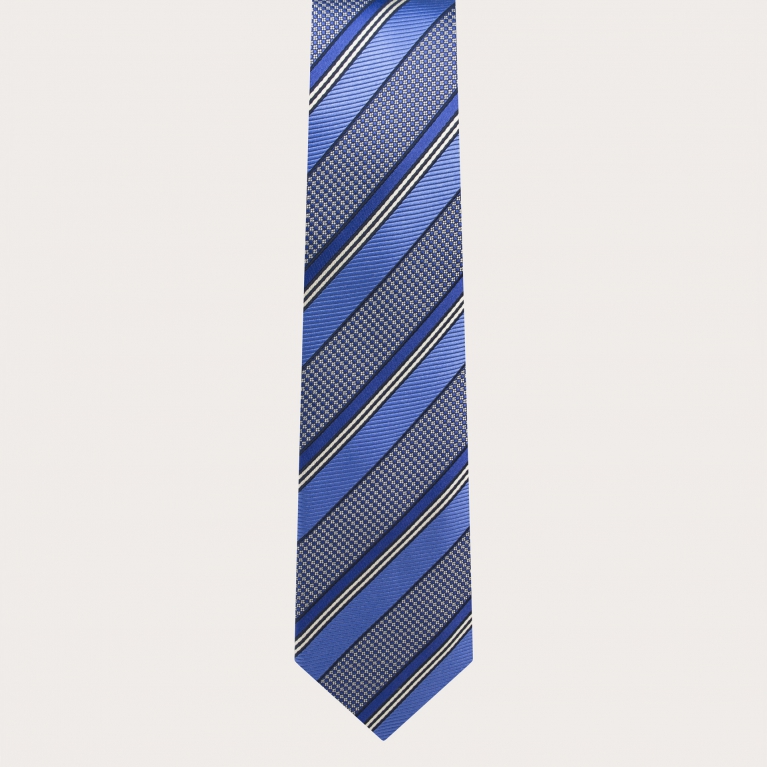 Ceremony tie in jacquard silk with blue regimental pattern