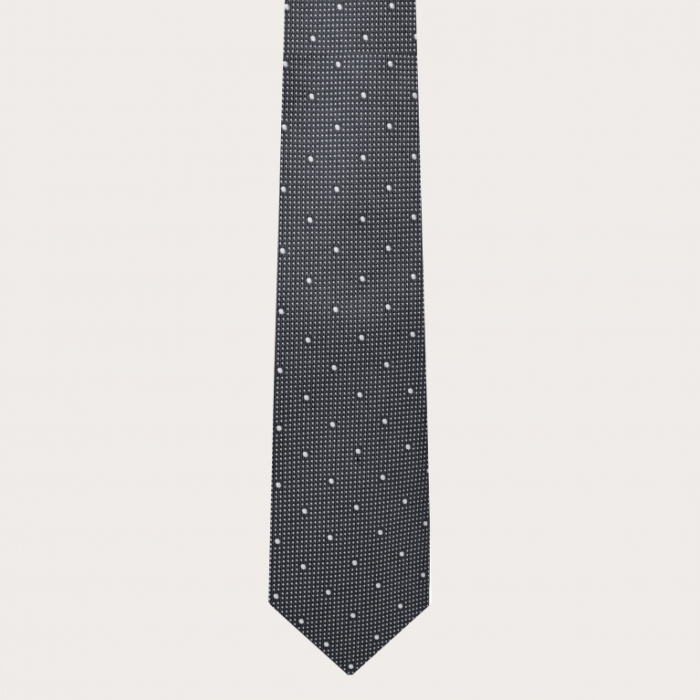 Men's necktie in grey dotted silk