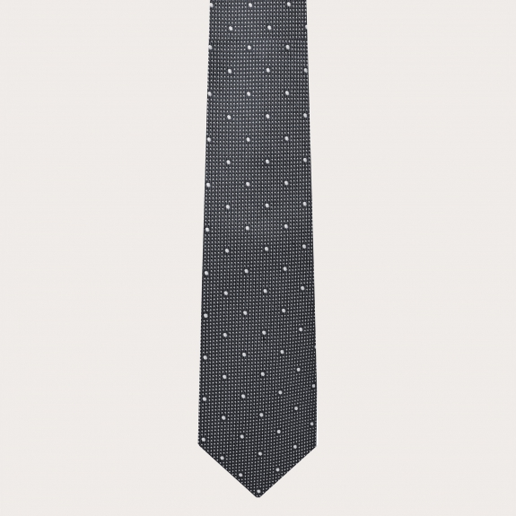 Men's necktie in grey dotted silk