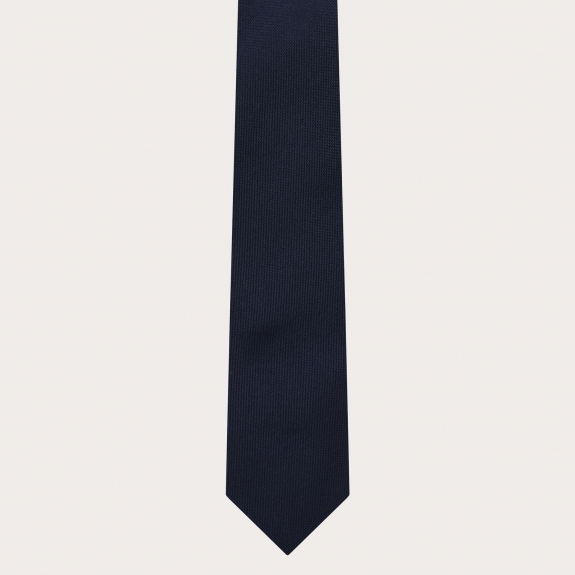Men's narrow navy blue silk necktie