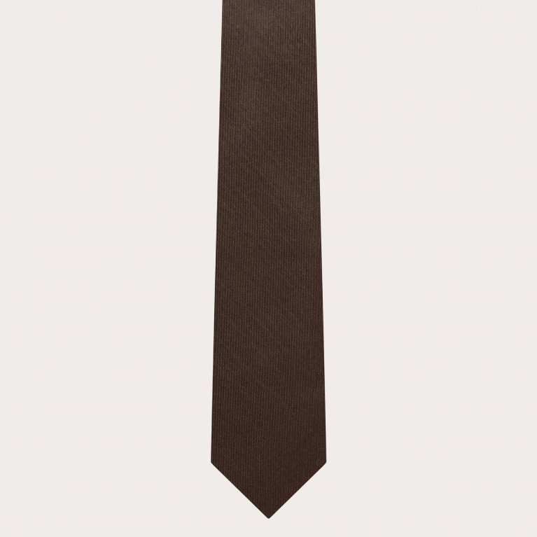 Narrow brown jacquard silk tie
