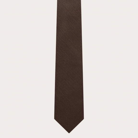 Narrow brown jacquard silk tie