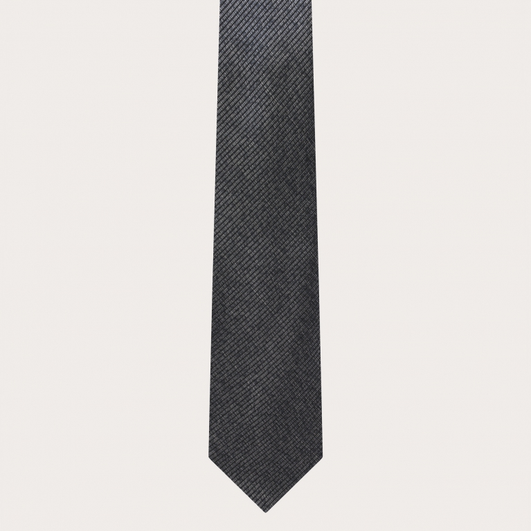 Corbata estrecha de hombre en jacquard de seda melange negro y plata