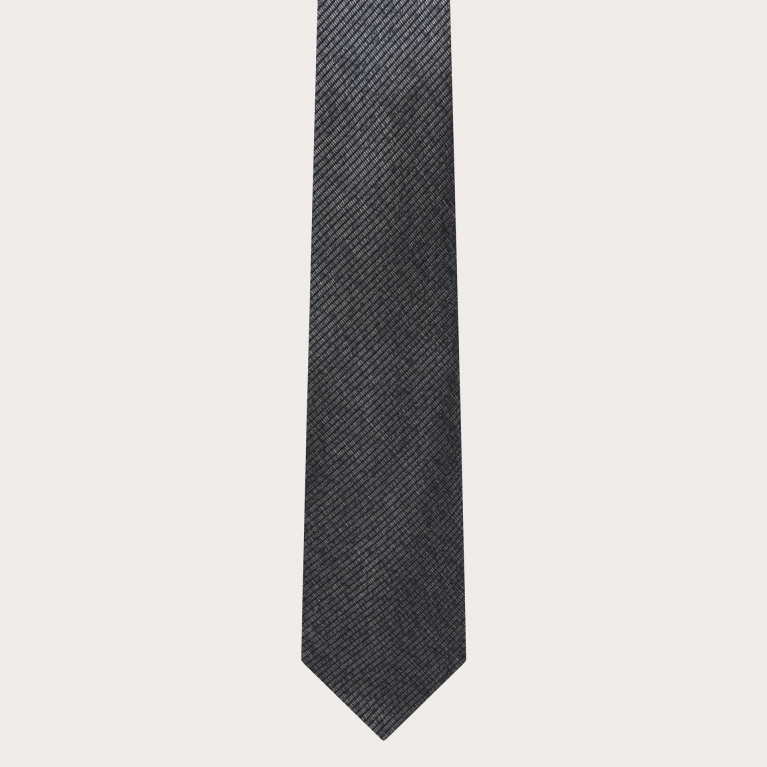 Cravatta uomo sottile in seta jacquard melange nera e argento