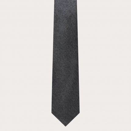 Narrow men's necktie in black and silver melange jacquard silk