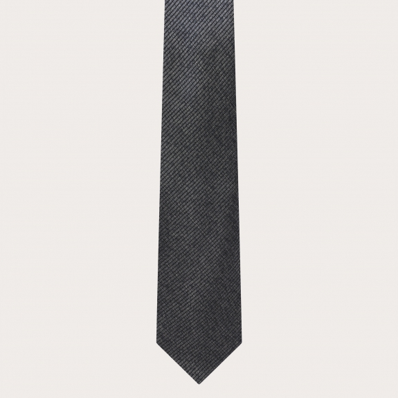 BRUCLE Cravatta uomo sottile in seta jacquard melange nera e argento