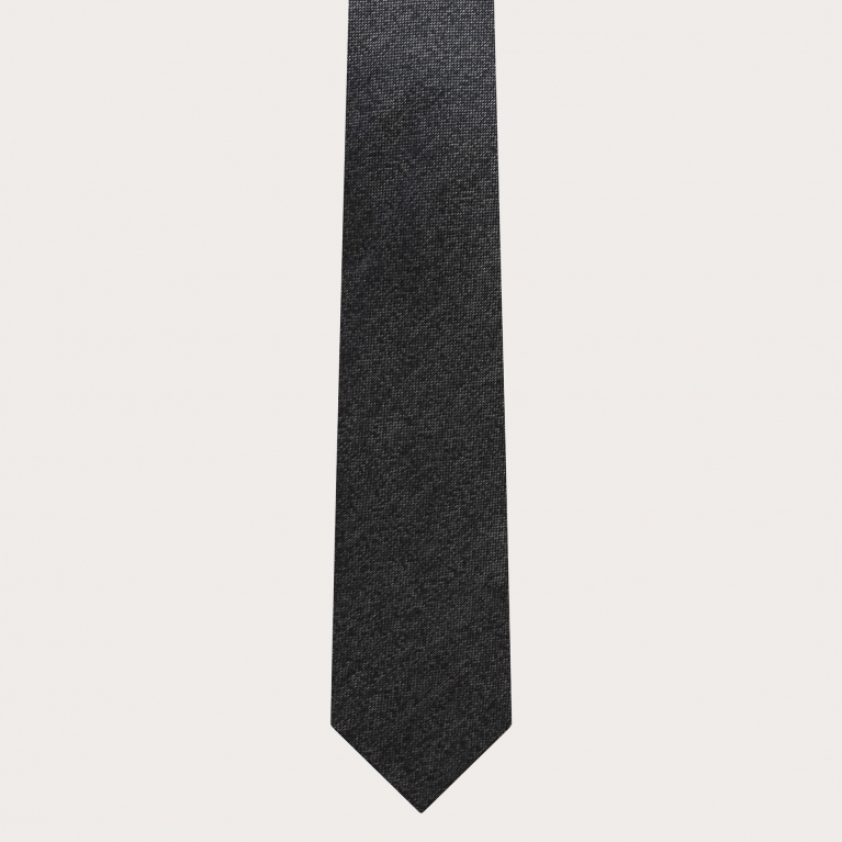 Cravatta uomo sottile in seta jacquard melange grigio scuro