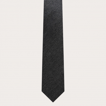 Cravate étroite pour homme en soie jacquard gris foncé chiné