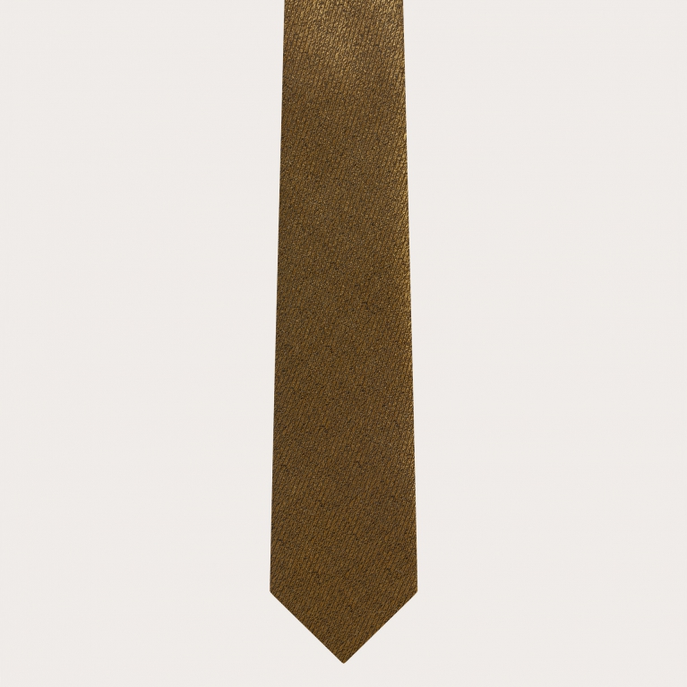 Elegante cravatta sottile in seta jacquard oro cangiante