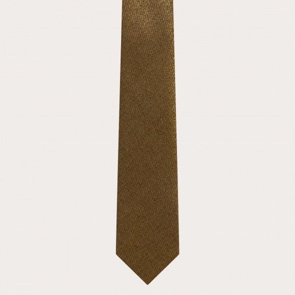 Elegante cravatta sottile in seta jacquard oro cangiante