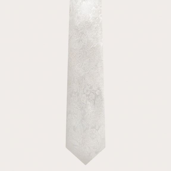 BRUCLE Hochzeitskrawatte aus raffinierter weißer Jacquard-Seide