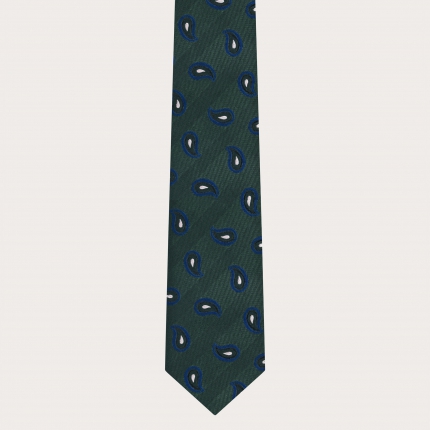 Green men's tie with blue paisley pattern