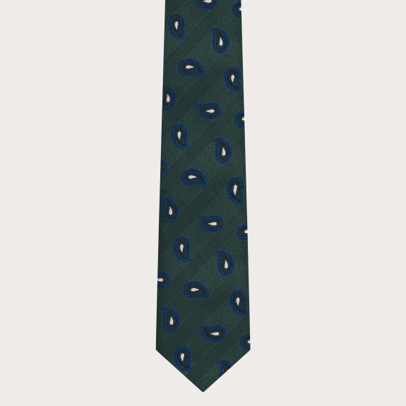BRUCLE Corbata de hombre verde con estampado paisley azul