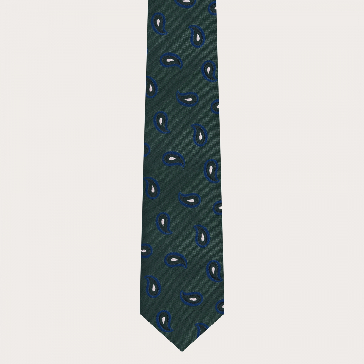 BRUCLE Corbata de hombre verde con estampado paisley azul