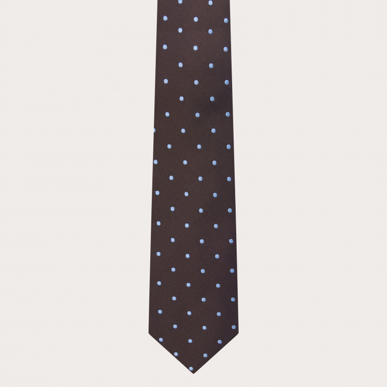 Elegant brown necktie with light blue dotted pattern