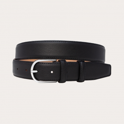 Cinturón clásico de piel negra con estampado Saffiano