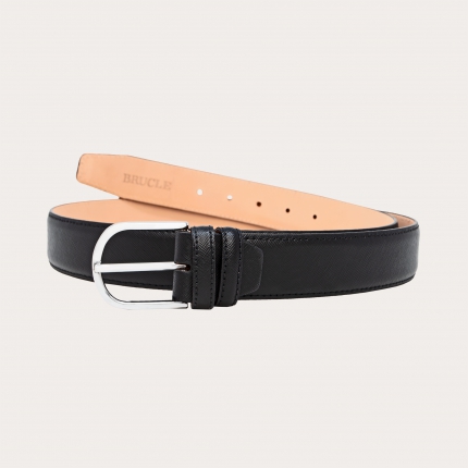 Classic black leather belt with Saffiano print